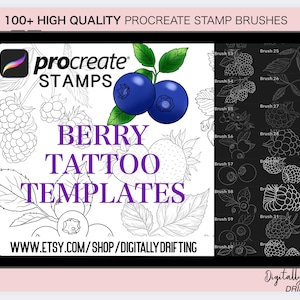 100+ Berries Procreate Stamps Fine Line Brushes Flash Tattoo Patchwork Outline Stencil Traditional Ornamental Design for Artists