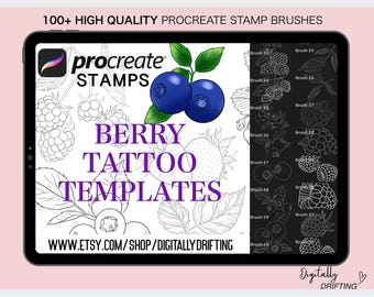Berry Tattoo Outline Stamps: Procreate Brush Set (Digital Download)