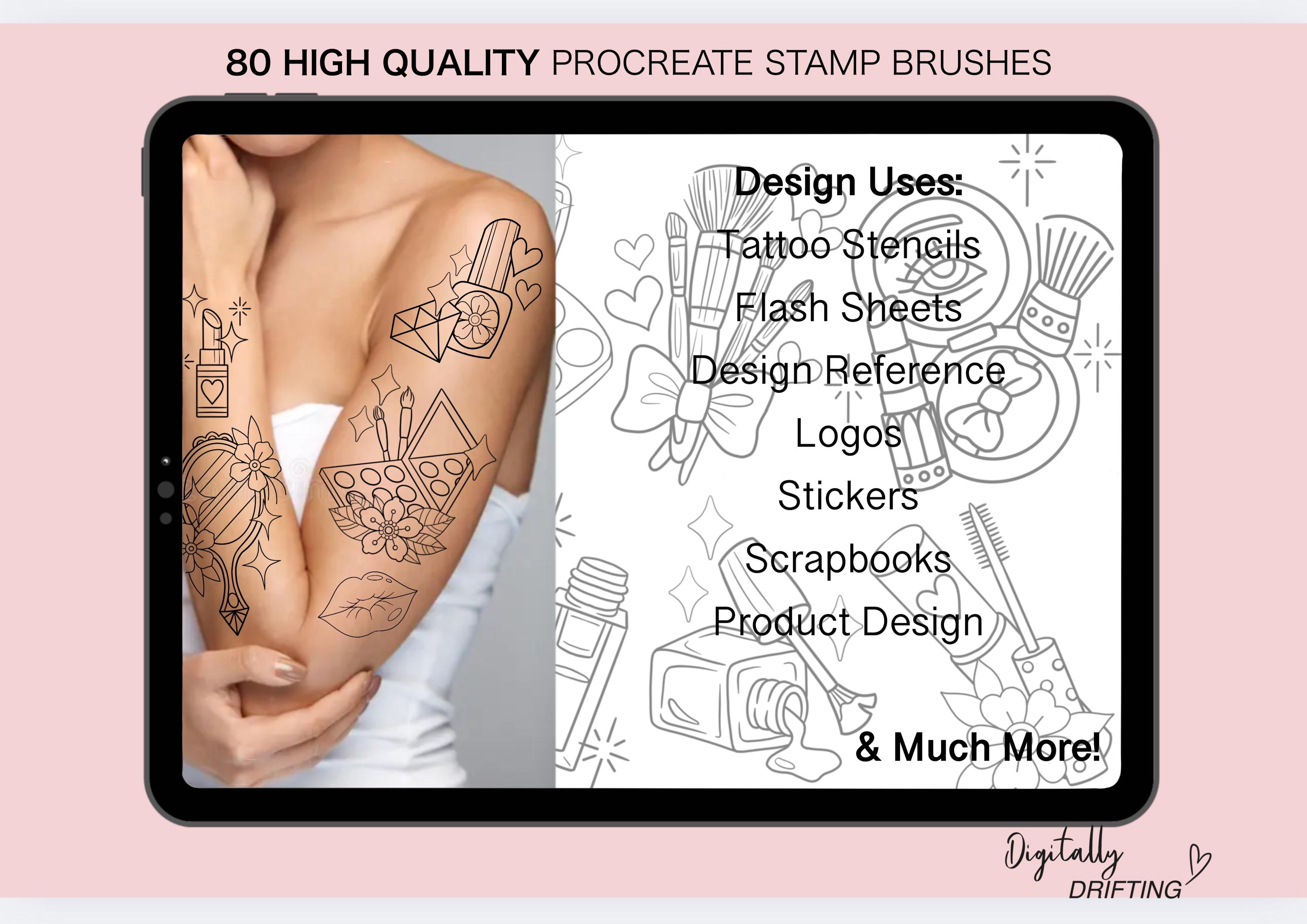 80 Procreate Stamp Brushes Trad Tattoo Style Makeup & Cosmetic Stencils ...