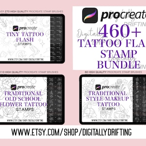 460+ Procreate Tattoo Flash Art Digital Stamp Bundle, Traditional Flowers Floral Stencil Outline Makeup Cosmetic Stamps Tiny Dainty Tattoos