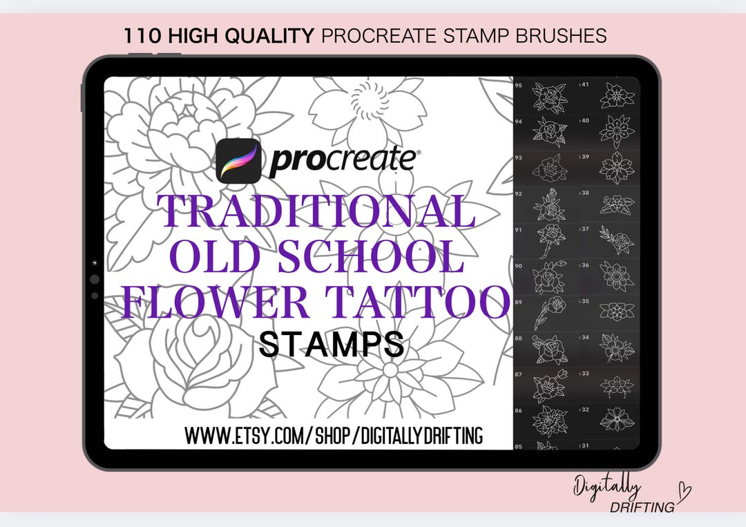 110 Traditional Tattoo Flowers Procreate Stamp Brushes Neo Traditional ...