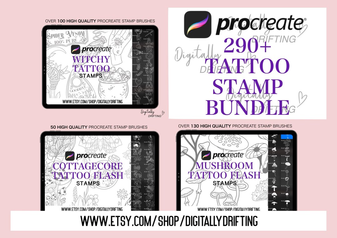290+ Procreate Tattoo Flash Stamp Brushes: Witchy Cottagecore Mushroom ...
