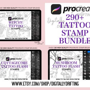290 Procreate Tattoo Flash Stamp Brushes Bundle Set, Witchy aesthetic Cottagecore Mushroom Witch art Tattoo Designs, Digital Brush Pack iPad