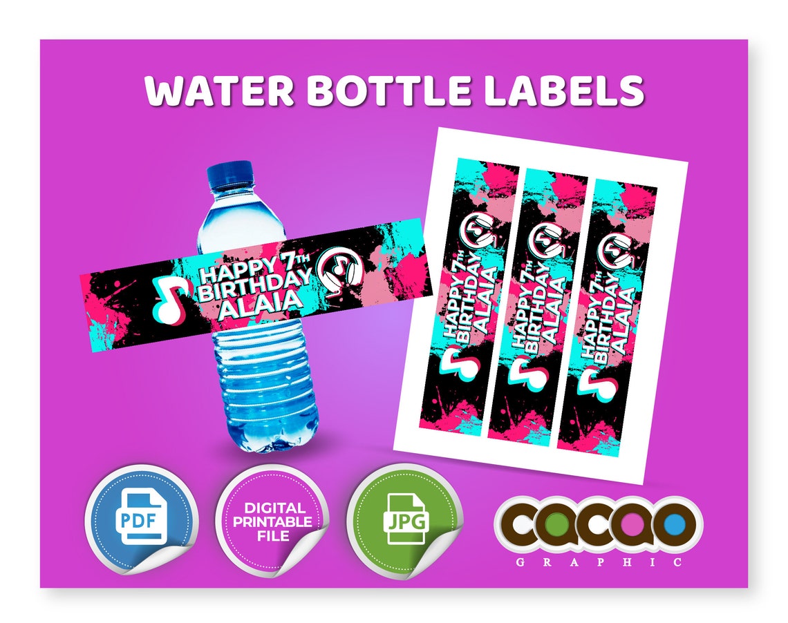 Tik Tok Water Bottle Labels. Tik Tok Party. Water Bottle - Etsy