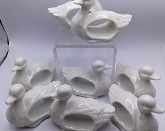 Vintage White Ceramic Duck Napkin Rings