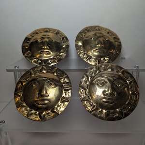 Vintage Brass Celestial Sun Face  Napkin Rings