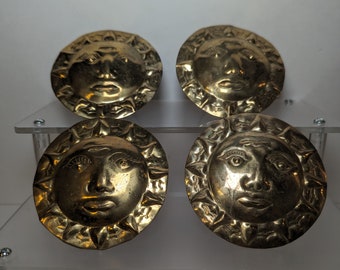 Vintage Brass Celestial Sun Face  Napkin Rings