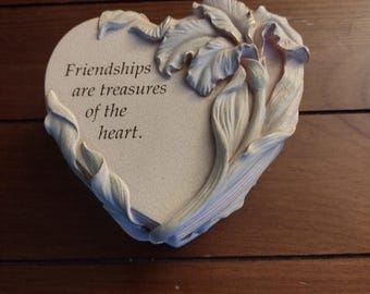 Vintage Medium Size Porcelain Heart Shaped Jewelry Box