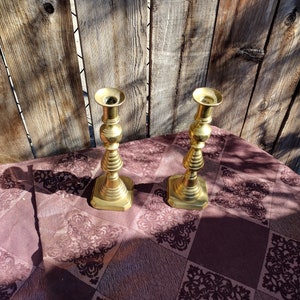 English Brass Push Up Beehive Candlesticks