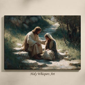 Jesus Comforting Woman | Peaceful Christian Art in Nature