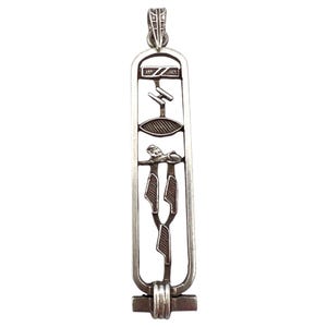 Vintage Egyptian Sterling Silver Pendant With Hieroglyphic Design Lion 925