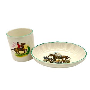 Old Foley James Kent Vintage Equestrian Bathroom Set Cup & Soap Dish Horse Rider