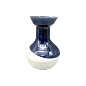 Art Studio Pottery Two-Tone Ceramic Vase In Blue & White Glaze 5.25"H Minimalist