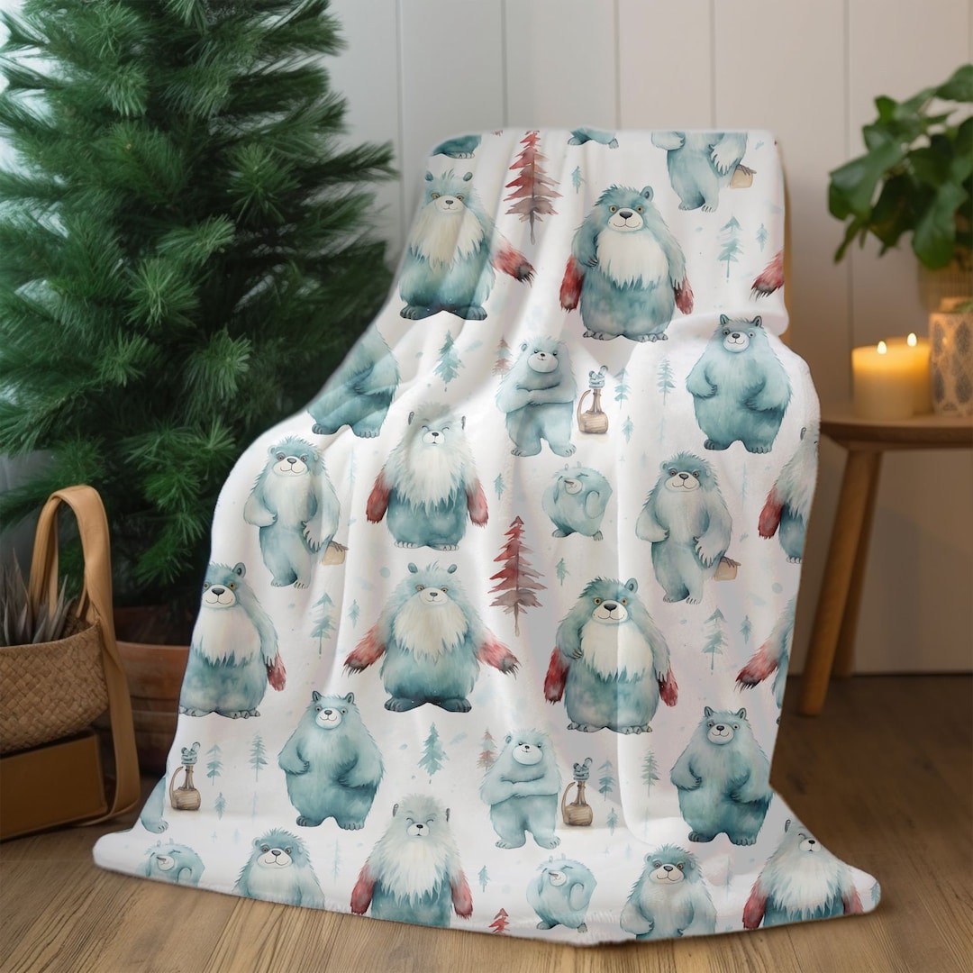 Velveteen Plush Blanket Cute Yeti Blanket Xmas Gift for Her Xmas