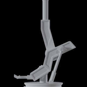 May include: A white metal industrial-style lever with a long vertical shaft and a base with a circular flange. The lever has a series of angled arms and a small handle.