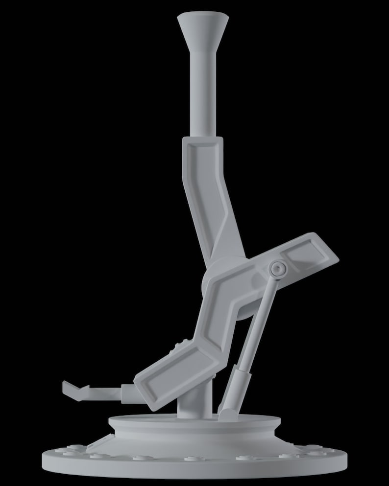 May include: A white metal industrial-style lever with a long vertical shaft and a base with a circular flange. The lever has a series of angled arms and a small handle.