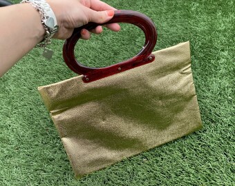 Vintage NWT Gold Fertig Products Designed by Lady's Pride Bakelite Top Handle Bag
