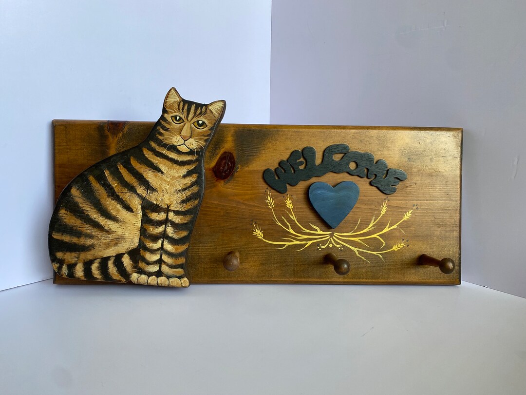Vintage Unique Handmade Hand Painted Wooden Cat Coat Hanger Etsy