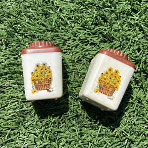 Vintage Set of 2 Sterilite 70s Daisies Plastic Salt and Pepper Shakers