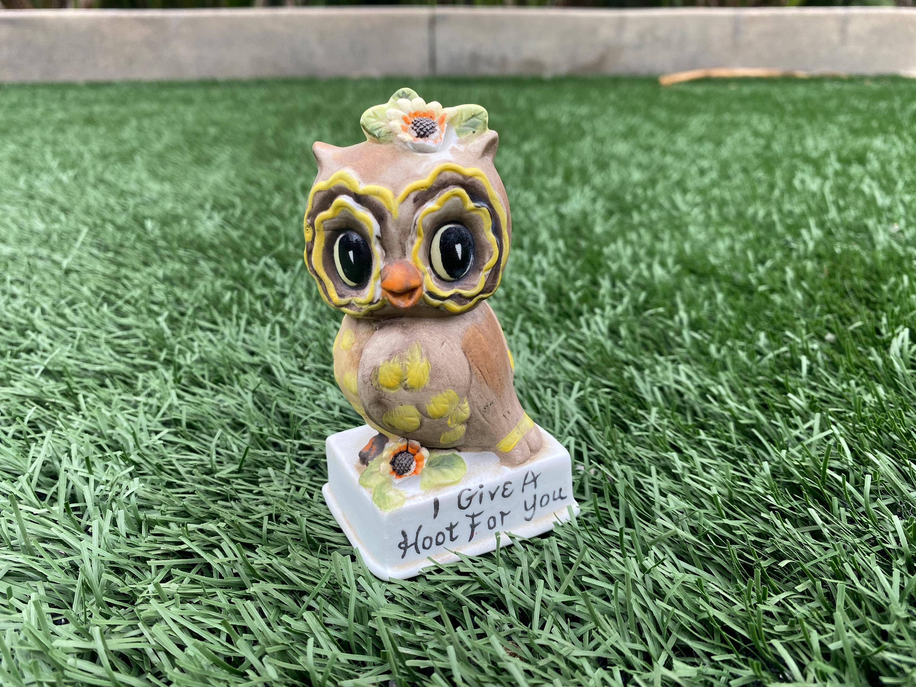 Vintage Kitschy Josef Originals Ceramic Owl Figurine "I Give a Hoot For You"
