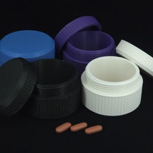 Large 3D Printed Knurled Pill Container - Portable and Stylish with Screw Top Lid