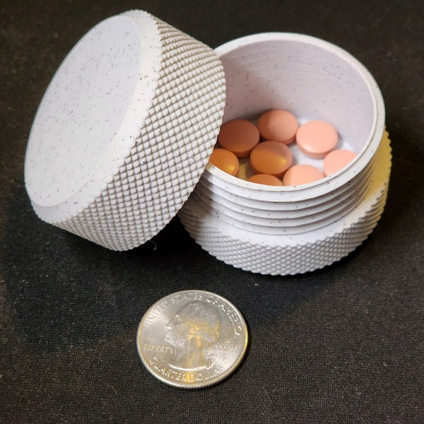 3D Printed Knurled Pill Container - Portable and Stylish with Screw Top Lid