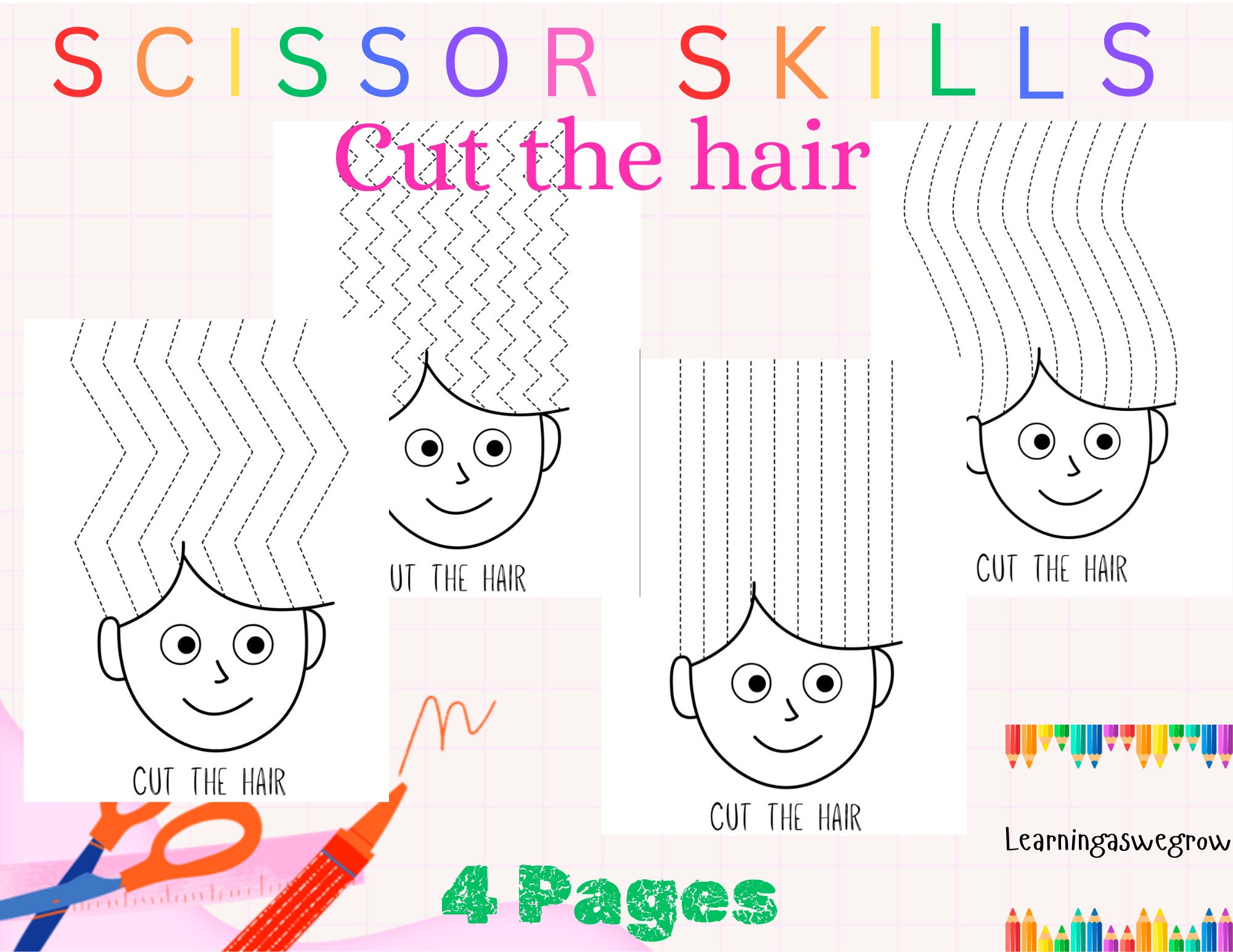 Hair Cutting Activity, Scissor Skills, Cutting Practice, Cutting Worksheets, Preschool