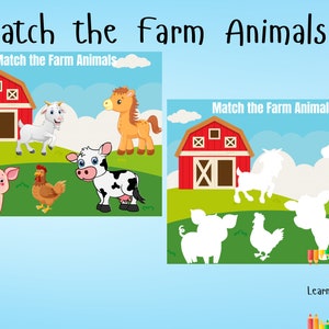 Farm Animals Matching Activity, Matching Game, Toddler Busy Book, Learning Binder, Montessori, Preschool, Homeschool Activity, Printable