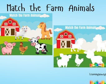 Farm Animals Matching Game, Toddler Learning Binder (Printable)