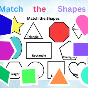 Shape Matching Activity, Toddler Busy Book Page, Preschool, Homeschool Worksheet, Learning Binder Page, Learning Activity, Digital Download