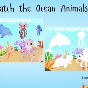 Ocean Animals Matching Activity, Matching Game, Toddler Busy Book, Learning Binder, Montessori, Preschool, Homeschool Activity, Printable