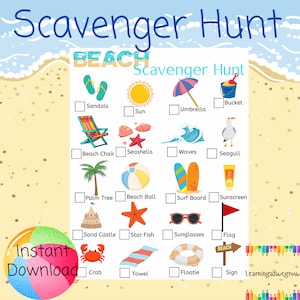 Búsqueda del tesoro en la playa, Juego familiar en la playa, Actividad en la playa para niños, Juego de verano, Juego de vacaciones, Actividad de verano, Imprimible