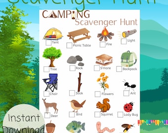 Camping Scavenger Hunt for Kids, Family Camp Game (Printable)