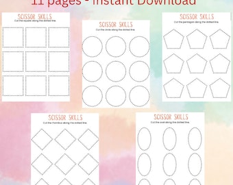 Shape Cutting Practice, Scissor Skills Worksheet (Digital Download)