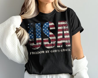 Shirt USA comfort kleuren, shirt Freedom by God's Grace, patriottische T-shirt, shirt Amerikaanse vlag, shirt Independence Day, shirt USA