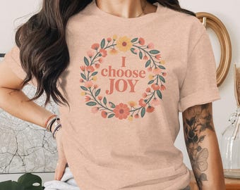 Camiseta cristiana floral contra el cáncer: camiseta con versículo bíblico cristiano, camiseta "Elijo la alegría"