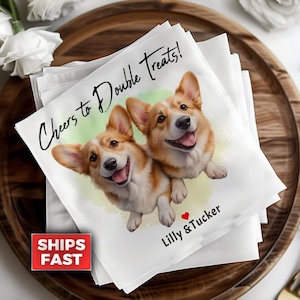 Customized Wedding Napkins with dogs and cats, Wedding Gift, Bridal Shower, Cheers to Double Treats, Personalized Wedding Napkins