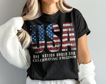USA Comfort Colors T-Shirt, Patriotic Design, One Nation Under God Shirt, Celebrating Freedom Shirt, American Flag, Independence Day Tee