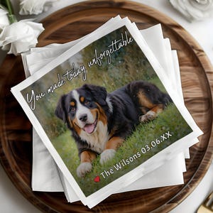 Custom Wedding Napkin Pets, Napkins with Dogs and Cats, Bridal Shower, Engagement Party, Personalized Pet Napkin, Unique Keepsake Dog Napkin