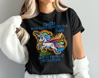 El cáncer puede haber comenzado la lucha camisa de unicornio, luchador contra el cáncer con camisa de estilo, camiseta inspiradora de apoyo al cáncer de unicornio, colores cómodos