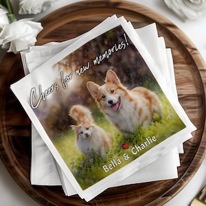 Custom Wedding Napkin Pets, Napkins with Dogs and Cats, Bridal Shower, Engagement Party, Personalized Pet Napkins, Cat and Dog Napkin