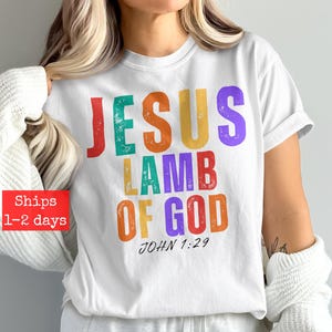 Jesus Lamb of God Graphic T-Shirt, John 1:29 Scripture Tee, Christian Bible Verse Shirt, Religious Faith Top, Inspirational Apparel