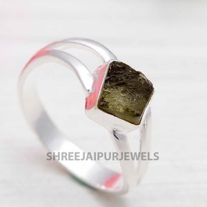 Genuine Moldavite Gemstone Ring, 925 Sterling Silver Ring, Handmade Minimalist Ring, Healing Crystal Gemstone Jewelry, Gift For Her