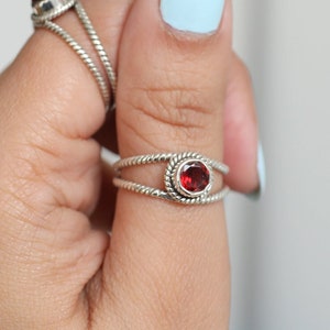 Natural Garnet Sterling Silver Ring: Handmade Boho Engagement Ring