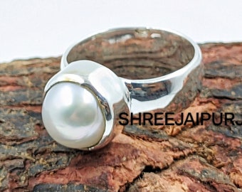 Handmade Sterling Silver Freshwater Pearl Ring: Boho Statement Jewelry