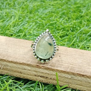 Natural Prehnite Silver Ring, 925 Sterling Silver Ring, Statement Ring, Boho Ring, Gemstone Ring, Handmade Ring, Minimalist Ring For Gift