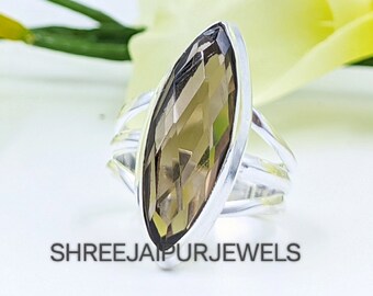 Handmade Marquise Smokey Quartz 925 Sterling Silver Ring