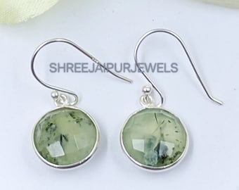 Naturliga Prehnitörhängen: Handgjorda 925 Sterling Silver, Minimalistisk Stil