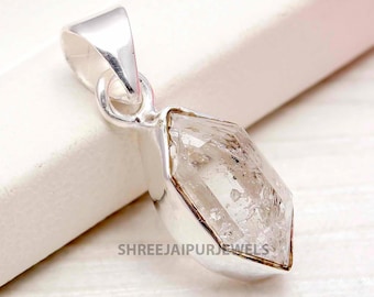 Colgante de plata de ley 925 con diamante Herkimer en bruto: joyería minimalista hecha a mano