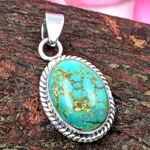 Natural Turquoise Gemstone Pendant, 925 Sterling Silver Pendant Necklace, Silver Gemstone Pendant, Gift For Her